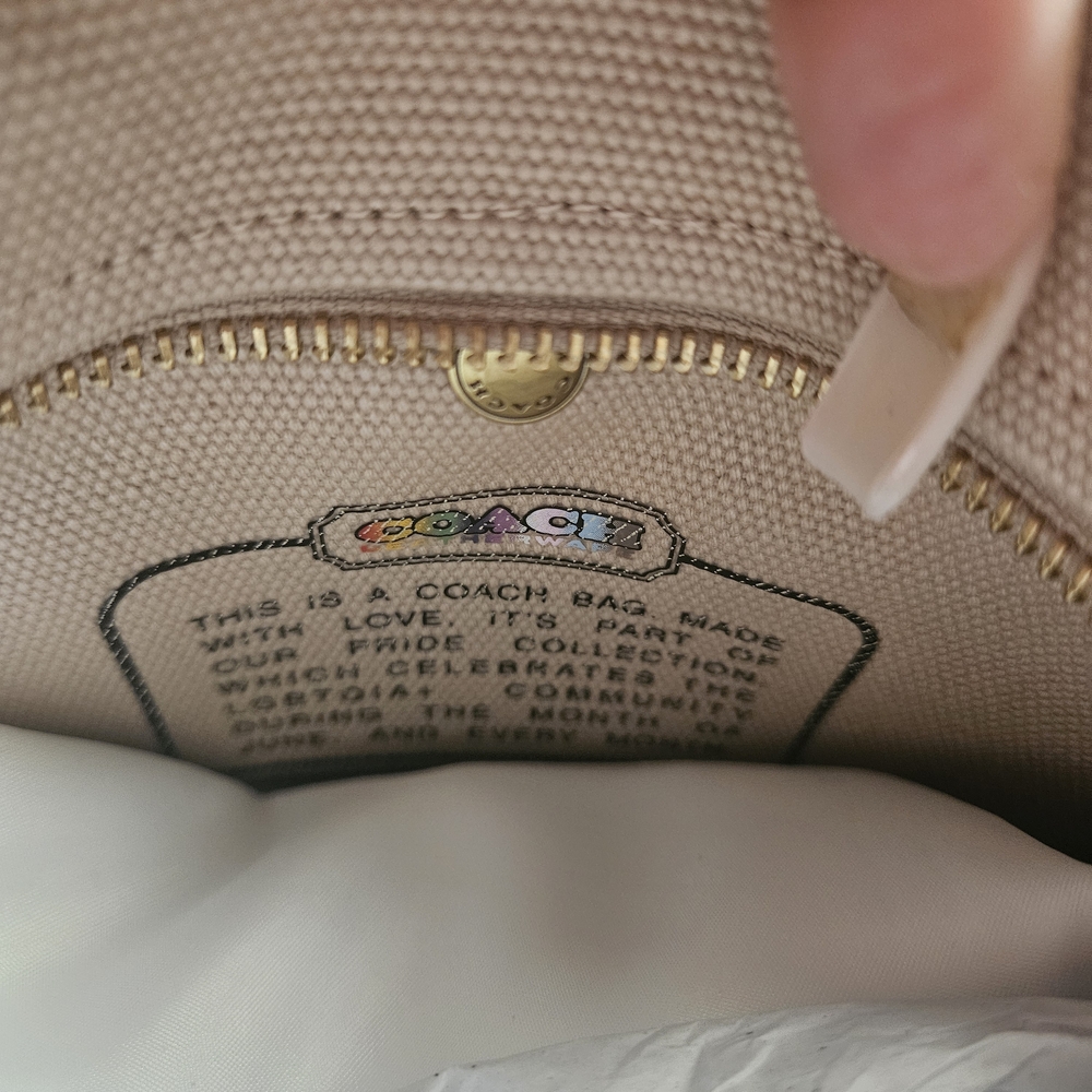 Coach Beige Canvas Tote Bag with Rainbow Accents With Straps - Picture 12 of 14